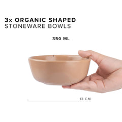 Ceramic Earth Bowl Set Of 3 Pieces For Snacks - 350ml Each, 1 Each Beige, Green, White | Cereal Bowl - Maggie Bowl With Matte Finish | Durable & Microwave Safe