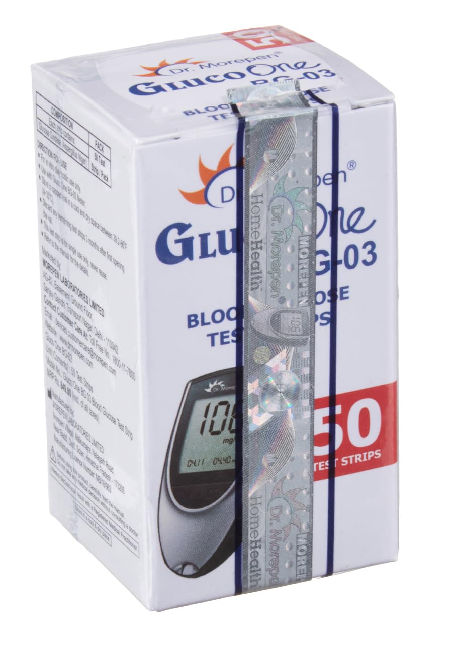 Dr. Morepen BG-03 Blood Glucose Test Strips (50 Strips) (Black/White)(Only Strips, No Glucometer) Dr. Morepen BG-03 Blood Glucose Test Strips (50 Strips) (Black/White)(Only Strips, No Glucometer)