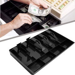 Abs Plastic Cash Drawer Organizer Tray, Cashier Drawer Box With Coin Slot, Bill Counter Cash Box With 5 Bills 4 Coins For Petty Cash Money Storage Box, Colour - Black