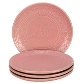 Ceramic Hand Glazed Stoneware Embossed Small Plates Set Of 4 - 7.4 Inch, Light Pink | Microwave Safe & Dishwasher Safe ā Handcrafted Quarter Plates Set