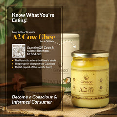 Natural A2 Cow Ghee By Girveda | Natural & Healthy Gir Cow Cultured Desi Ghee Perfect For Frying | (500ml) 16.9 Ounce | Jar Pack