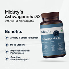 Miduty Palak Notes Ashwagandha 3x, 500 Mg Supplement Ksm 66 Ashwagandha, Triple Strength Formula, For Mood Stability, Focus, Strength & Stress | 60 Veg Capsules 100gm 0.2lbs