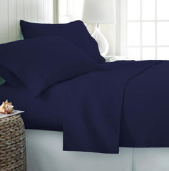 Solid King Size Fitted Bedsheet With 2 Pillow Cover - 72 X 78 + 12 Inches, Navy Blue | Comfortable, Wrinkle Resistant, Fade Resistant & Environmentally Friendly