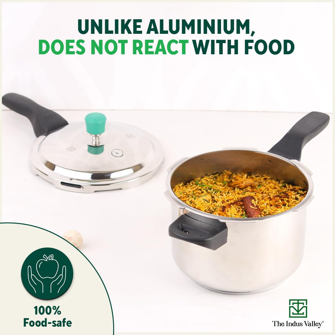 Stainless Steel Pressure Cooker Outer Lid 4.5 Liters For 3-5 People - Medium, 1.8 Kg | Induction Friendly, ISI-Certified, Naturally Non-Stick Tri-Ply Sandwich Bottom, 100% Pure & Toxin-Free Stainless Steel Pressure Cooker Outer Lid 4.5 Liters For 3-5 People - Medium, 1.8 Kg | Induction Friendly, ISI-Certified, Naturally Non-Stick Tri-Ply Sandwich Bottom, 100% Pure & Toxin-Free