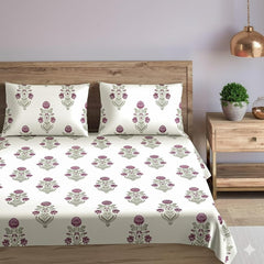 Premium 100% Cotton Queen Size Bedsheet With 2 Pillow Covers - 90 X 104 Inches, White & Pink | 180 Thread Count Ultra Soft | Ideal For House, Guest Home, Hotel