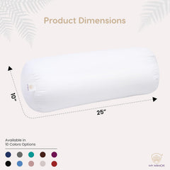 Microfiber Bolster Pillow For Bed & Sofa, Side, Round, White - 10 X 25 Inch | Diwan Cushions | Light, Soft & Fluffy For Neck & Back Support, Washable & Durable Pillow With Cover - Set Of 2