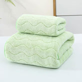 HomeCloud Microfiber Soft & Fuffy Bath & Face Towel 400 Gsm With Hanging Loop | 3x Softer Than Cotton Towels | Highly Absorbent Set Of 2 (Waves Green)