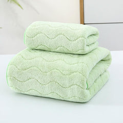 HomeCloud Microfiber Soft & Fuffy Bath & Face Towel 400 Gsm With Hanging Loop | 3x Softer Than Cotton Towels | Highly Absorbent Set Of 2 (Waves Green)