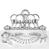 Stainless Steel Delight Solid Dinner Set Of 68 Pieces, Silver | Easy To Clean & Dishwasher Safe