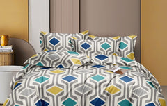 Bedsheet For Queen Size With 2 Pillow Covers - 60 X 78 Inches, Grey & Blue | Soft & Skin-Friendly Fabric | All Around Elastic Fitted Bedsheet