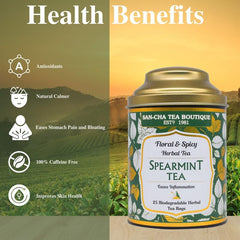 San-Cha Floral & Spicy Spearmint Herbal Tea - 25 Biodegradable Herbal Tea Bags | Herbal Tea For PCOS & PCOD - Eases Stomach Pain & Bloating | Caffeine Free