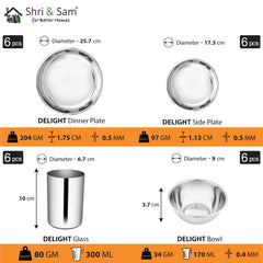 Stainless Steel Delight Solid Dinner Set Of 68 Pieces, Silver | Easy To Clean & Dishwasher Safe