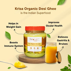Organic Pure Buffalo Desi Ghee By Krisa Organic | Rich In Nutrients & Vitamins A, D Healthy Pure Desi Ghee Good For Glowing Skin | (1 Litr) 33.8 Ounce | Jar Pack
