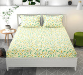 100% Cotton Double Bedsheets With 2 Matching Pillow Covers | 86 X 90 Inches, Beige & Green | Soft & Comfortable Bed Sheets - Ideal For Everyday Use