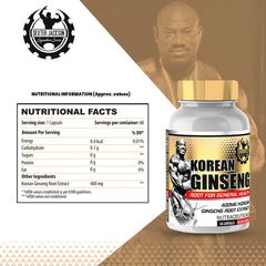 ?Dexter Jackson Korean Ginseng, Traditional Korean Ginseng, Gluten - Free, Boost Immunity & Safe Formula | 60 Capsules 100gm 0.2lbs