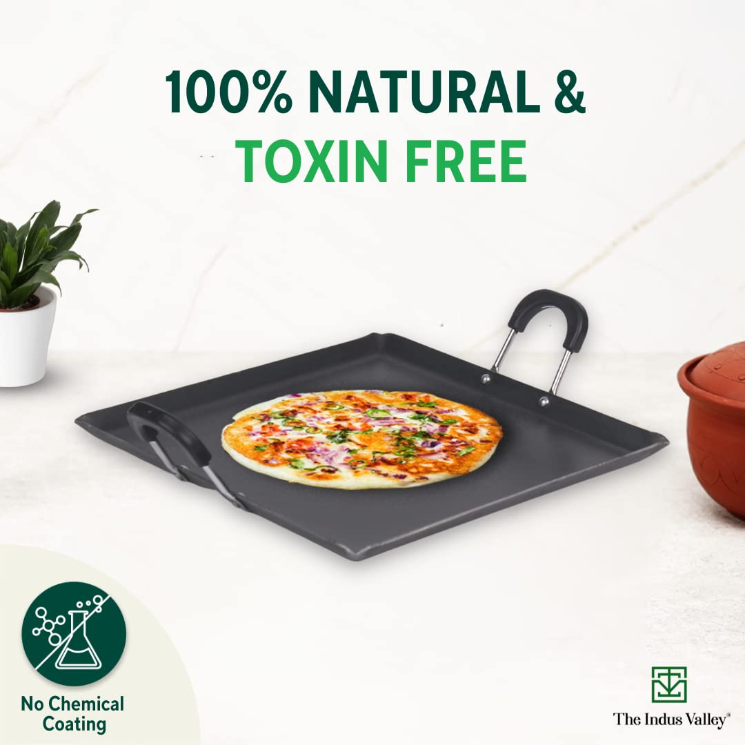 Pre-Seasoned Black Square Iron Tawa For Dosa, Chapathi With Bakelite Handle - 29.5 Cm, 11.6 Inch, 1.9 Kg | Induction Friendly, Pre-Seasoned Tawa, 100% Pure & Toxin-Free, No Chemical Coating Pre-Seasoned Black Square Iron Tawa For Dosa, Chapathi With Bakelite Handle - 29.5 Cm, 11.6 Inch, 1.9 Kg | Induction Friendly, Pre-Seasoned Tawa, 100% Pure & Toxin-Free, No Chemical Coating