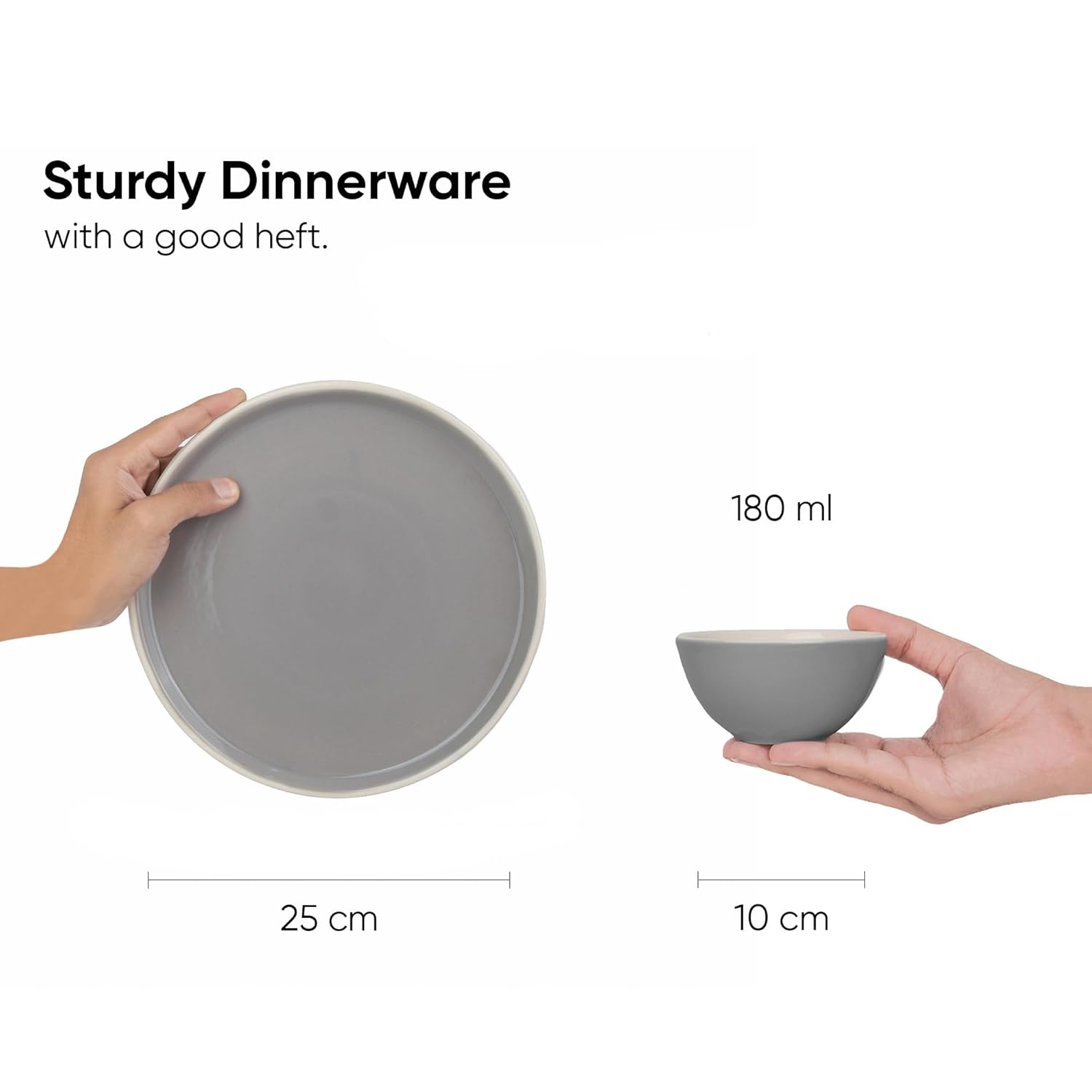 Ceramic Dinner Set Of 12 Pcs, Grey | Crockery Set For Dining Table - Dining Sets Crockery Items | Glossy Finish Premium Stoneware - 6 Dinner Plates + 6 Veg Small Bowls, 180ml Each Ceramic Dinner Set Of 12 Pcs, Grey | Crockery Set For Dining Table - Dining Sets Crockery Items | Glossy Finish Premium Stoneware - 6 Dinner Plates + 6 Veg Small Bowls, 180ml Each