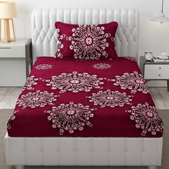 Bedsheet Single Size Elastic Fitted With 1 Pillow Cover - 48 X 72 X 8 Inches, Maroon | Soft Touch To Skin | Perfect Ideal For House, Hotel, Guest House Bedsheet