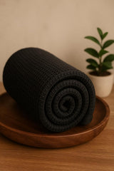 Drape&Luxe Gen-Z Towel Premium Waffle Cotton Bath Towel 600 Gsm | Super Soft & High Absorbency Towel, Quick Drying Large Size Towels (Black) - Pack Of 1