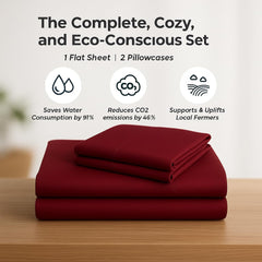 Print King Size Flat Sheet With 2 Pillow Covers - 108 X 108 Inches, Burgundy | Soft, Breathable & Skin-Friendly Bedding For Daily Use | Machine Washable & Long-Lasting