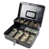 Locking Cash Box With Lock, Money Box With Cash Tray, Lock Safe Box With Key, Money Saving Organizer,11.81lx 9.45 Wx 3.54h Inches, Colour - Black Xl Large