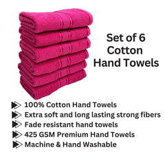 Stamio Cotton Hand Towel 425 Gsm For Men, Women, Home Use, Gym, Wash Basin | Soft, Absorbent, Quick Dry, Small Size Towels, Travel Friendly (Magenta) - Set Of 6
