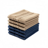 Akiko Home 100% Cotton Essential Series Hand Towels 1200 Gsm | Soft, Absorbent & Durable, Cotton Hand Towel For Bathroom Use, Gentle On Skin- Pack Of 6 (Beige & Navy)