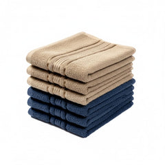 Akiko Home 100% Cotton Essential Series Hand Towels 1200 Gsm | Soft, Absorbent & Durable, Cotton Hand Towel For Bathroom Use, Gentle On Skin- Pack Of 6 (Beige & Navy)