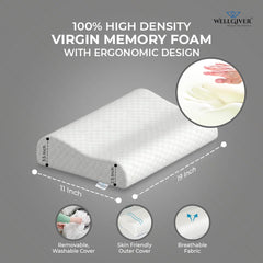 Memory Foam Cervical Pillow, Orthopedic Pillow, Standard Size - 19 X 11 Inch | White Pillow, Neck Support Pillow For Sleeping, Neck & Shoulder Pain | Removable Zipper Cover - Pack Of 1