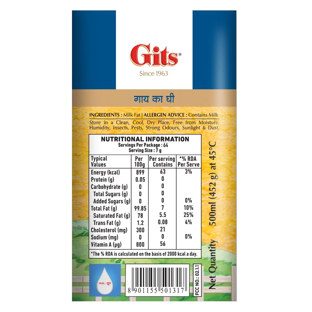 Natural Premium Desi Cow Ghee By Gits | Good Source Of Vitamin A, Delicious Healthy & Nutritious Pure Cow Ghee Perfect For Boost Immunity | (500ml) 16.9 Ounce | Tin Pack Natural Premium Desi Cow Ghee By Gits | Good Source Of Vitamin A, Delicious Healthy & Nutritious Pure Cow Ghee Perfect For Boost Immunity | (500ml) 16.9 Ounce | Tin Pack