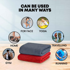 Maxoshine Microfiber Hand Towel 150 Gsm | Lint Free Napkins For Kitchen Wash Basin Gym Quick Dry & Soft Face Towel For Women & Men -Red & Grey (Pack Of 2)