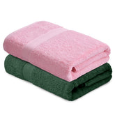 Haus & Kinder 100% Cotton Bath Towel 500 Gsm | Ultra Absorbent, Quick Dry, Super Soft Large Size Towels For Men & Women - Pink & Olive (Set Of 2)