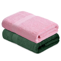 Haus & Kinder 100% Cotton Bath Towel 500 Gsm | Ultra Absorbent, Quick Dry, Super Soft Large Size Towels For Men & Women - Pink & Olive (Set Of 2)
