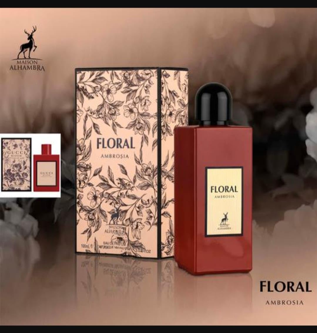 FLORAL AMBROSIA BY MAISON ALHAMBRA EAU DE PARFUM FOR MEN & WOMEN 100ML 3.4 FL.OZ. FLORAL AMBROSIA BY MAISON ALHAMBRA EAU DE PARFUM FOR MEN & WOMEN 100ML 3.4 FL.OZ.