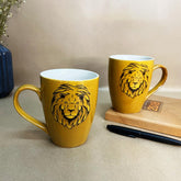 Handcrafted Lion Printed Ceramic Coffee Mug Set Of 2 - 350ml Each | Ceramic Mugs For Coffee, Tea, Milk - Microwave Safe & Dishwasher Safe