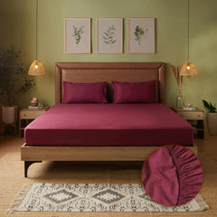 Queen Size Bedsheet For Double Bed With 2 Pillow Cover - 60 X 78 Inches, Wine | 100% Cotton, Soft & Breathable - Bedsheet Collection