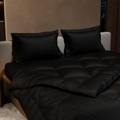 Comforter Set With Double Bedsheet & Pillow Covers - 90 X 100 Inches, Black | Complete Bedding Set, Ideal Gifts For Couples, Bedroom Home Furnishing, Date Night