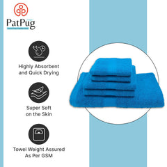 Patpug 100% Indian Cotton Plush Towel Set 1200 Gsm | Highly Absorbent, Fade Resistant, Quick Drying (Turquoise Blue) - 5 Piece