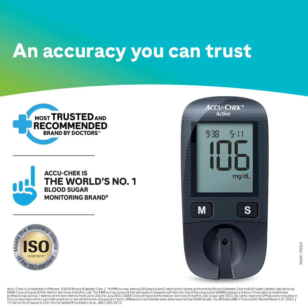 Accu-Chek Active Blood Glucose Glucometer Kit With Vial Of 10 Strips, 10 Lancets And A Lancing Device Free For Accurate Blood Sugar Testing Accu-Chek Active Blood Glucose Glucometer Kit With Vial Of 10 Strips, 10 Lancets And A Lancing Device Free For Accurate Blood Sugar Testing