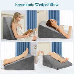 Wedge Pillow, Memory Foam & High Resilience Foam, Bed Wedge Pillow, Grey - Standard Size | For Back Support, Acid Reflux, Multi-Purpose Usage | Lightweight, Removable Cover - Pack Of 1