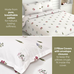 Flat Bedsheet Queen Size Bed With 2 Pillow Covers - 100 X 90 Inches, White & Green | Soft, Breathable & Durable | Skin-Friendly & Durable