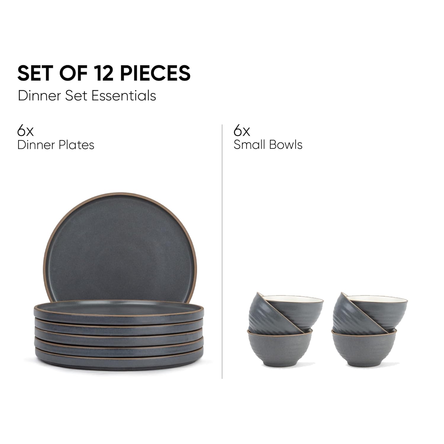 Ceramic Japandi Dinner Set - 12 Pcs, Grey & White | Crockery Set - Ceramic Dinner Set With Matte Finish | Dinner Set Ceramic | 6 Dinner Plates + 6 Veg Small Bowls, 220ml Each Ceramic Japandi Dinner Set - 12 Pcs, Grey & White | Crockery Set - Ceramic Dinner Set With Matte Finish | Dinner Set Ceramic | 6 Dinner Plates + 6 Veg Small Bowls, 220ml Each
