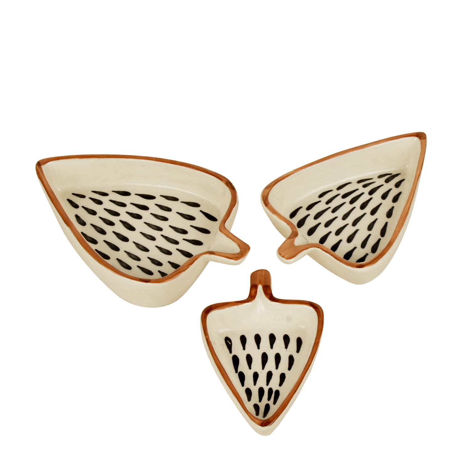 Leaf Shaped Hand Painted Ceramic Glossy Tray Set Of 3 - White, Black Rain Drops | For Serving Cookies, Dry Fruits, Sweets & Snacks, Length – 16 Cm, 15 Cm & 12 Cm | Small Platter Set Leaf Shaped Hand Painted Ceramic Glossy Tray Set Of 3 - White, Black Rain Drops | For Serving Cookies, Dry Fruits, Sweets & Snacks, Length – 16 Cm, 15 Cm & 12 Cm | Small Platter Set