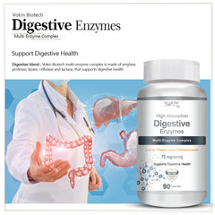 Vokin Biotech Digestive Enzymes Multi - Enzyme Complex, For Digestive Health Support, 75mg | 90 Capsules, 150gm 0.3lbs