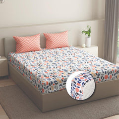 100% Cotton Double Bedsheet For Queen Size With 2 Pillow Covers 72 X 60 Inches, Multicolor | Durable & Long Lasting - All Around Elastic Fitted Sheet
