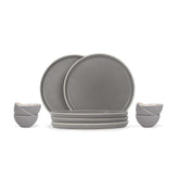 Ceramic Dinner Set Of 12 Pcs, Grey | Crockery Set For Dining Table - Dining Sets Crockery Items | Glossy Finish Premium Stoneware - 6 Dinner Plates + 6 Veg Small Bowls, 180ml Each