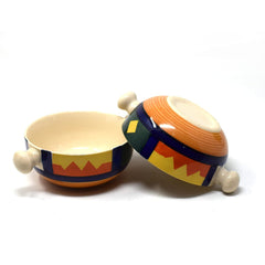 Boho Fiesta Ceramic Snack Bowls With Handles - 2 Pieces, 300ml Each, Multicolor | Hand Painted Handled Soup Bowls - Ceramic Snacks Serving Bowls Set | Microwave Safe & Dishwasher Safe