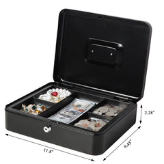 Locking Xtra Large Metal Cash Box With Money Tray, Lock Box, Colour - Black, Material - Metal, Special Feature - Portable