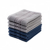 Akiko Home 100% Cotton Essential Series Hand Towels 1200 Gsm | Soft, Absorbent & Durable, Cotton Hand Towel For Bathroom Use, Gentle On Skin- Pack Of 6 (Grey & Navy)