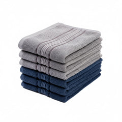 Akiko Home 100% Cotton Essential Series Hand Towels 1200 Gsm | Soft, Absorbent & Durable, Cotton Hand Towel For Bathroom Use, Gentle On Skin- Pack Of 6 (Grey & Navy)